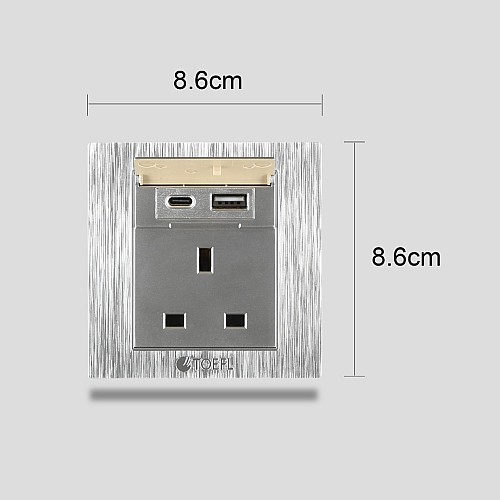 فيش ثلاثي مع منفذ يو اس بي USB مع تايب سي TYPE-C لون فضي